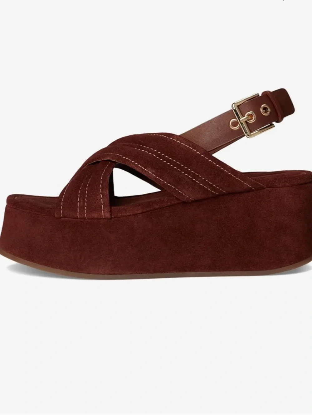 Platform Suede Crisscross Slingback Sandal - Burgundy